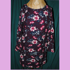 GAP Lined Woven Tunic Top - Plum w/ Floral Sz XS